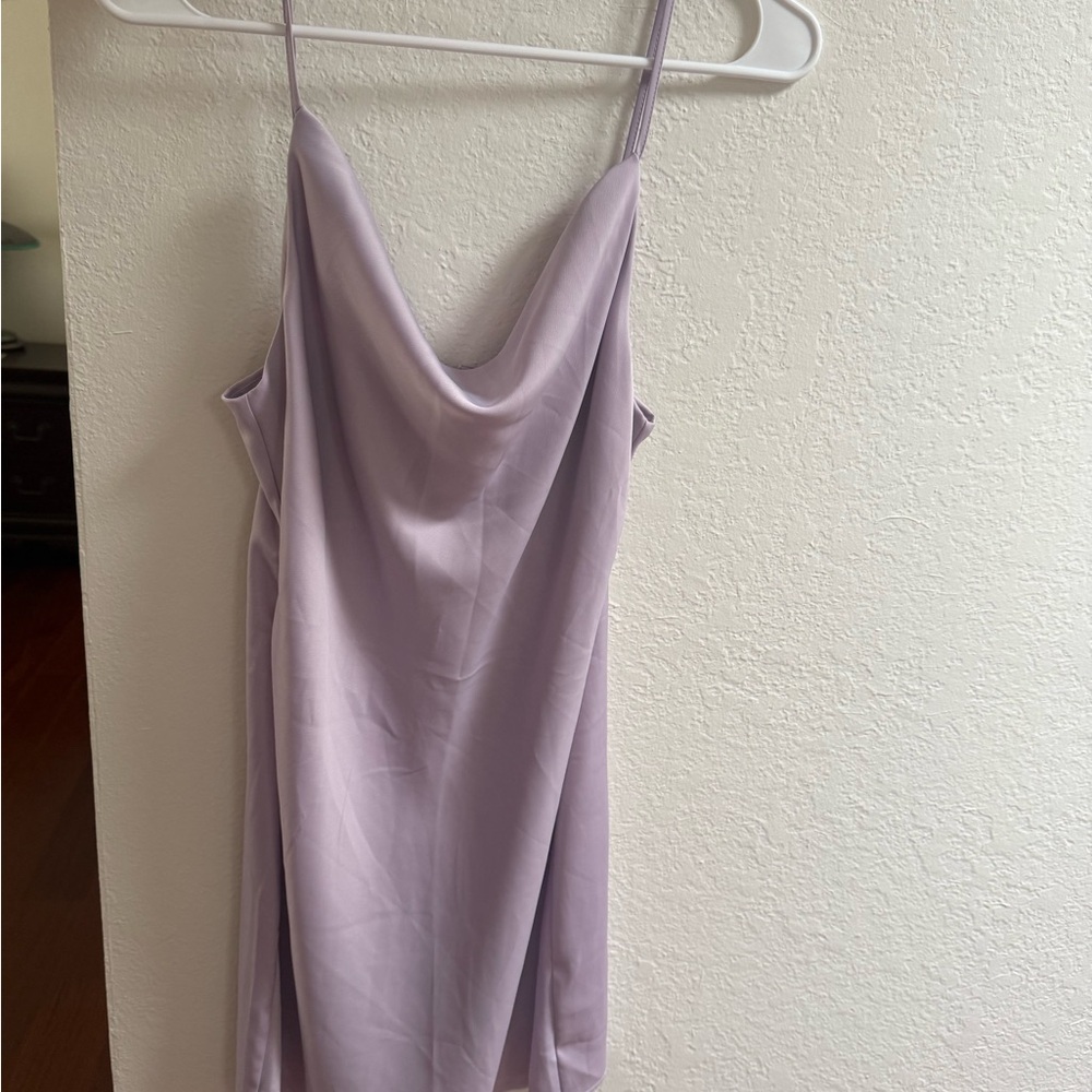 Purple Satin Cowl Neck Mini Dress